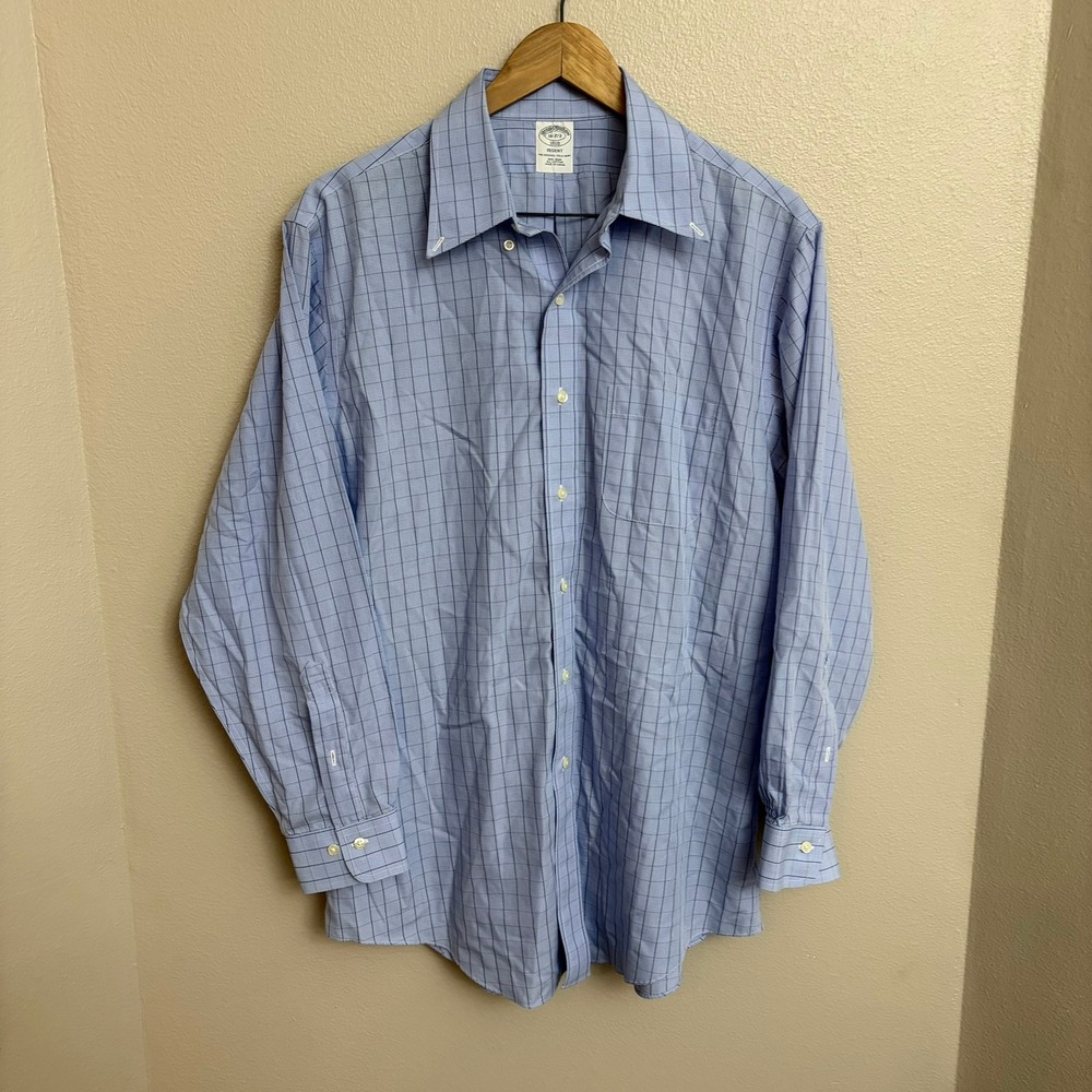 Brooks Brothers Regent 16-2/3 Blue‎ Windowpane Non-Iron Dress Shirt Professional